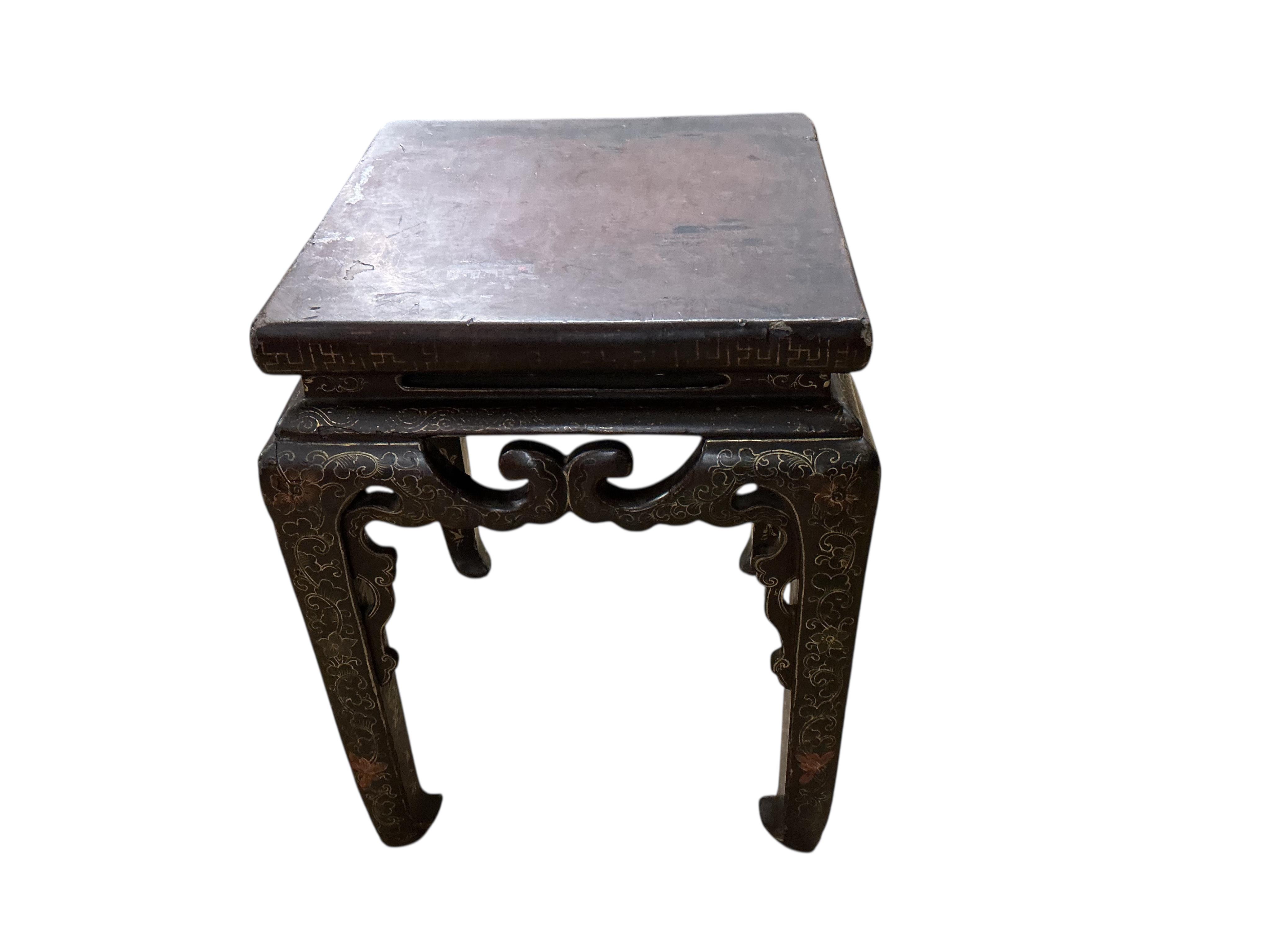 A 19th century Chinese square lacquer vase stand, width 37cm, height 48cm